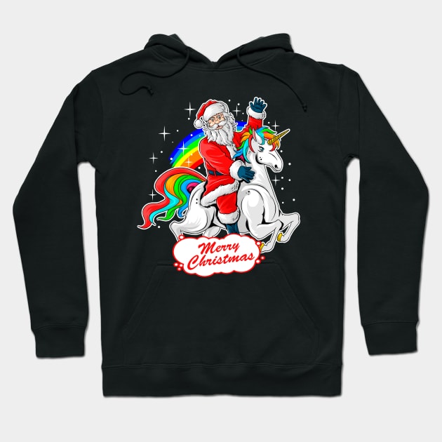 Christmas Santa Riding Unicorn, Cute Xmas Rainbow Lover Gift Hoodie by Printofi.com